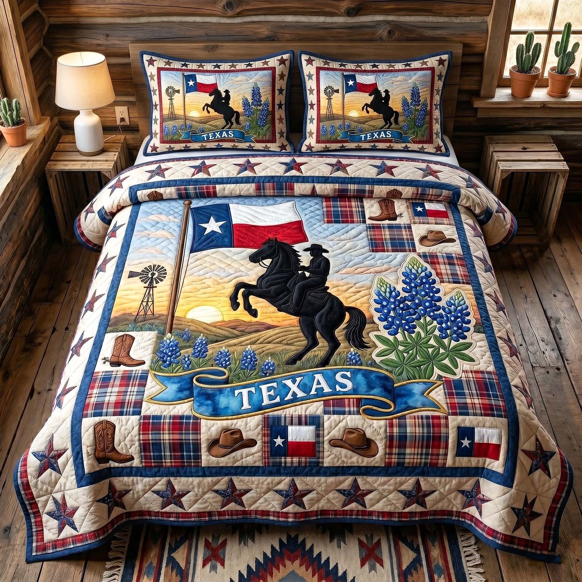 Texas Pride Horse 3 Piece Quilted Bedding Set Gift For Western Lovers