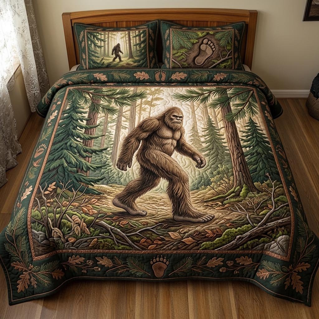 Bigfoot Trail 3 Piece Quilted Bedding Set Gift For Campers