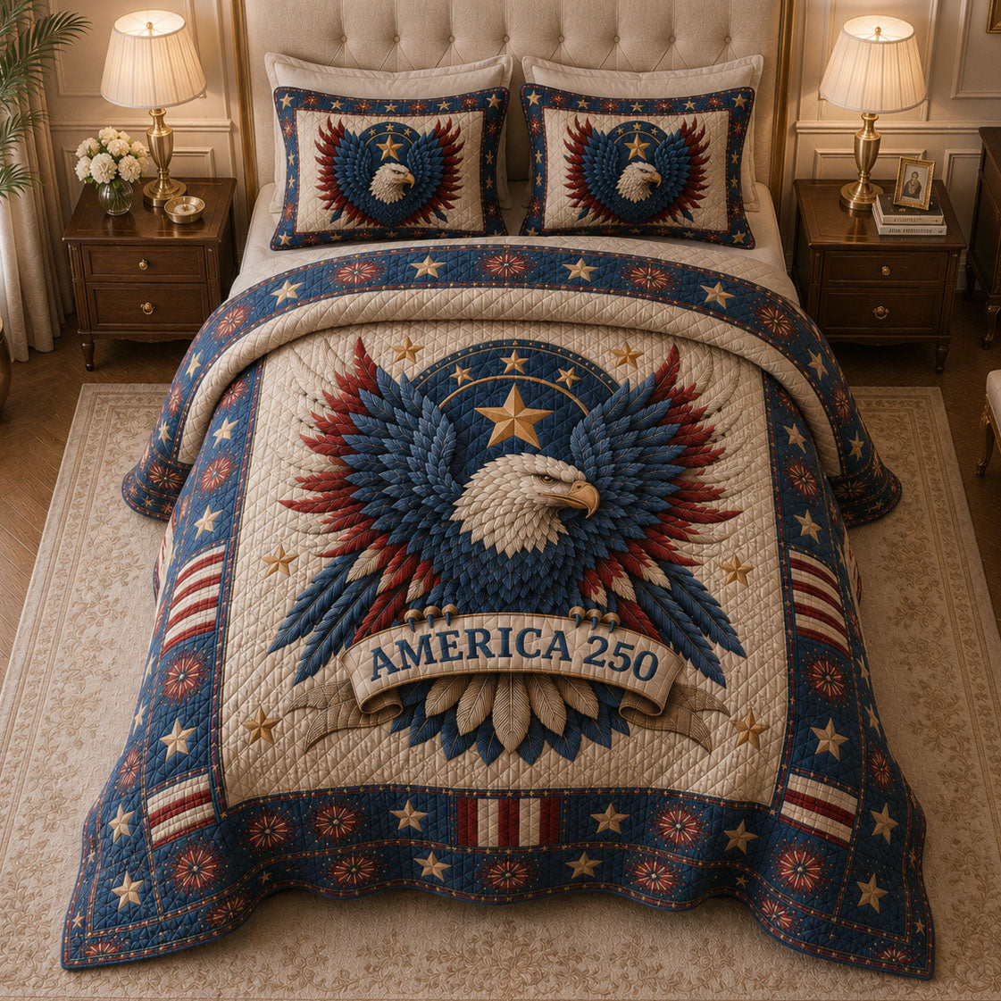 Bald Eagle America 250 3 Piece Quilted Bedding Set Gift For Home Decor Lovers