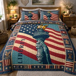 The Torch of Liberty 3 Piece Quilted Bedding Set Gift For Home Decor Lovers
