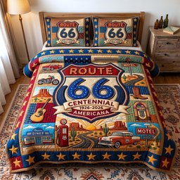 Route 66 Centennial 3 Piece Quilted Bedding Set Gift For Home Decor Lovers