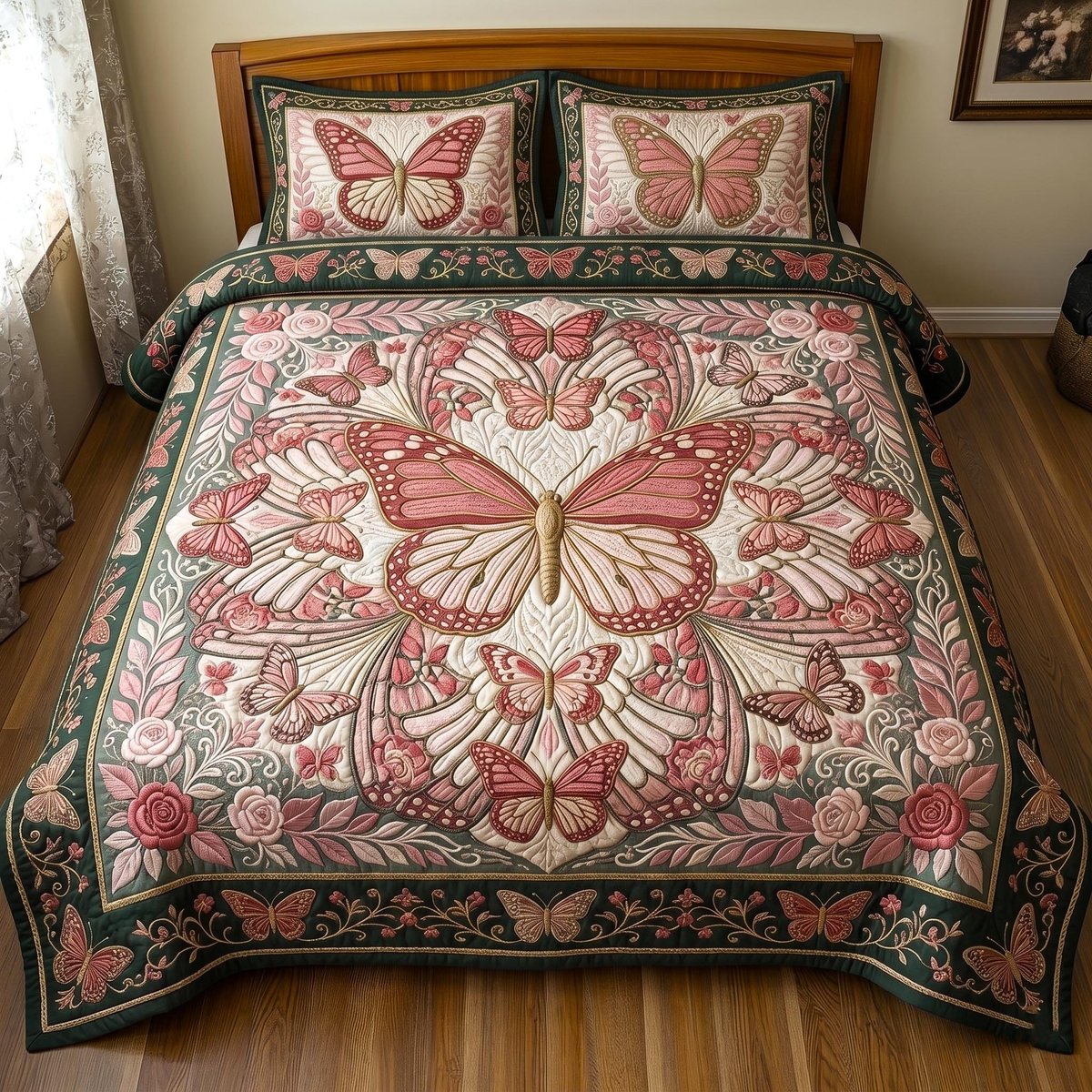 Butterfly Dream 3 Piece Quilted Bedding Set Gift For Butterfly Lovers