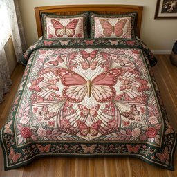 Butterfly Dream 3 Piece Quilted Bedding Set Gift For Butterfly Lovers