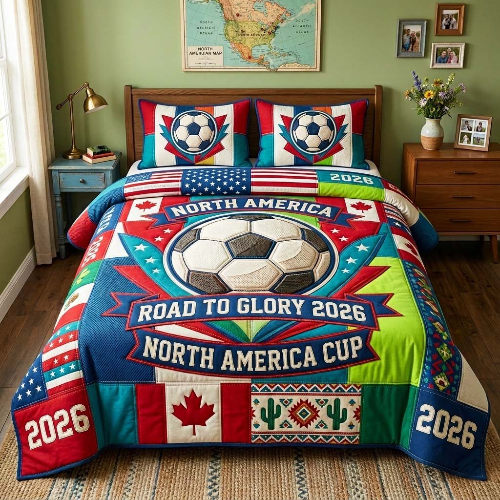 Glory Ball 3 Piece Quilted Bedding Set Gift For Sports Fans