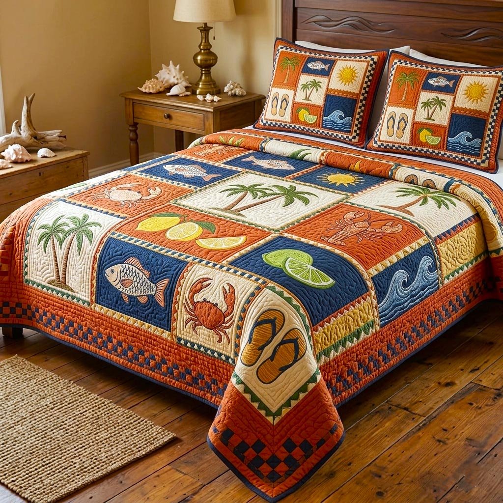 Tropical Escape 3 Piece Quilted Bedding Set Gift For Home Decor Lovers