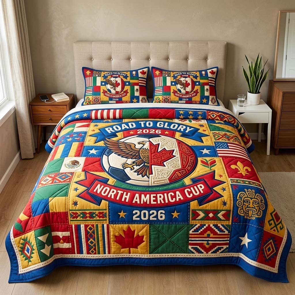 Eagle Crest 3 Piece Quilted Bedding Set Gift For Sports Fans