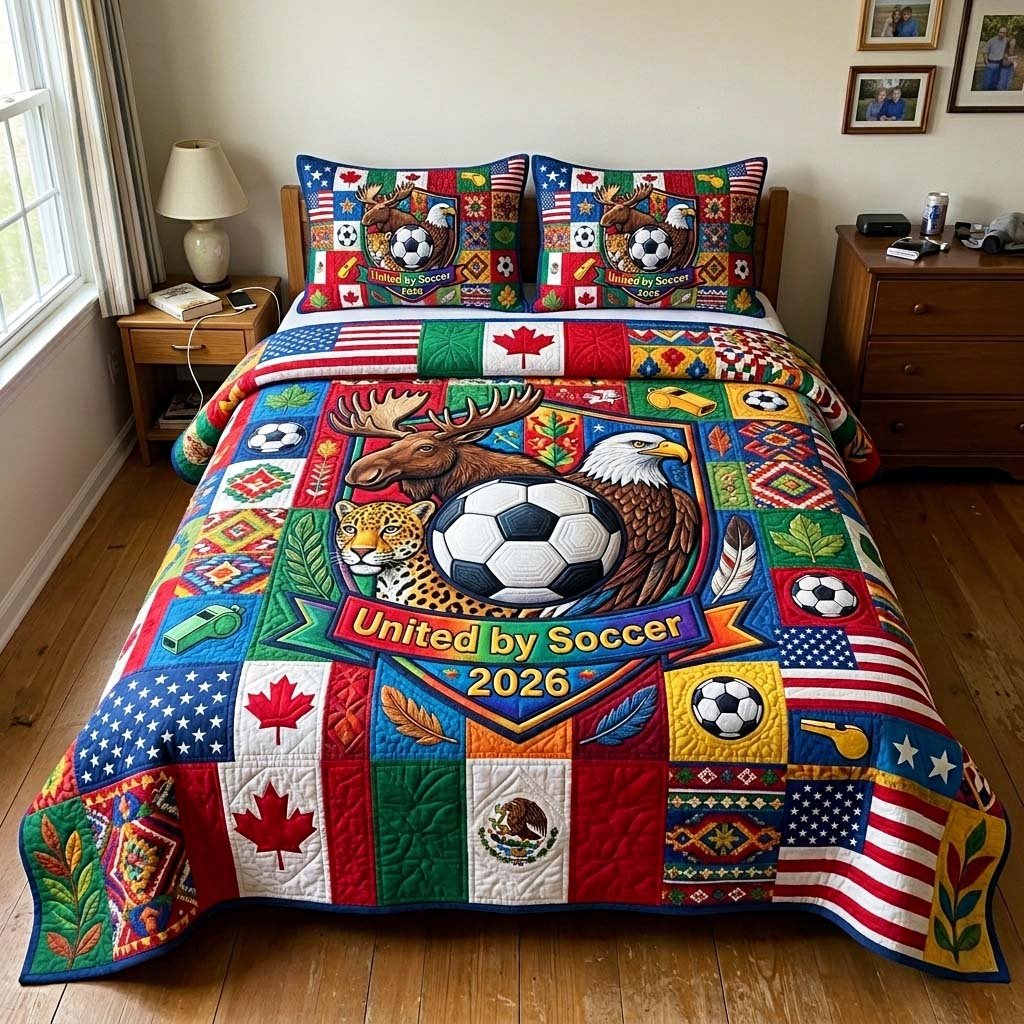 Wild Soccer 3 Piece Quilted Bedding Set Gift For Sports Fans