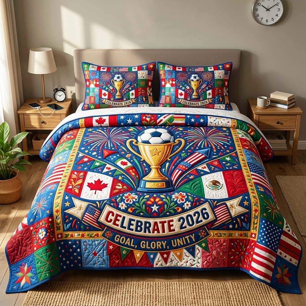 Victory Fireworks 3 Piece Quilted Bedding Set Gift For Sports Fans