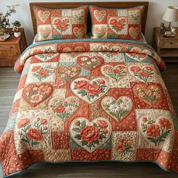 Coral Bloom Garden 3 Piece Quilted Bedding Set Gift For Flower Lovers