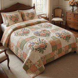 Patchwork Garden 3 Piece Quilted Bedding Set Gift For Flower Lovers
