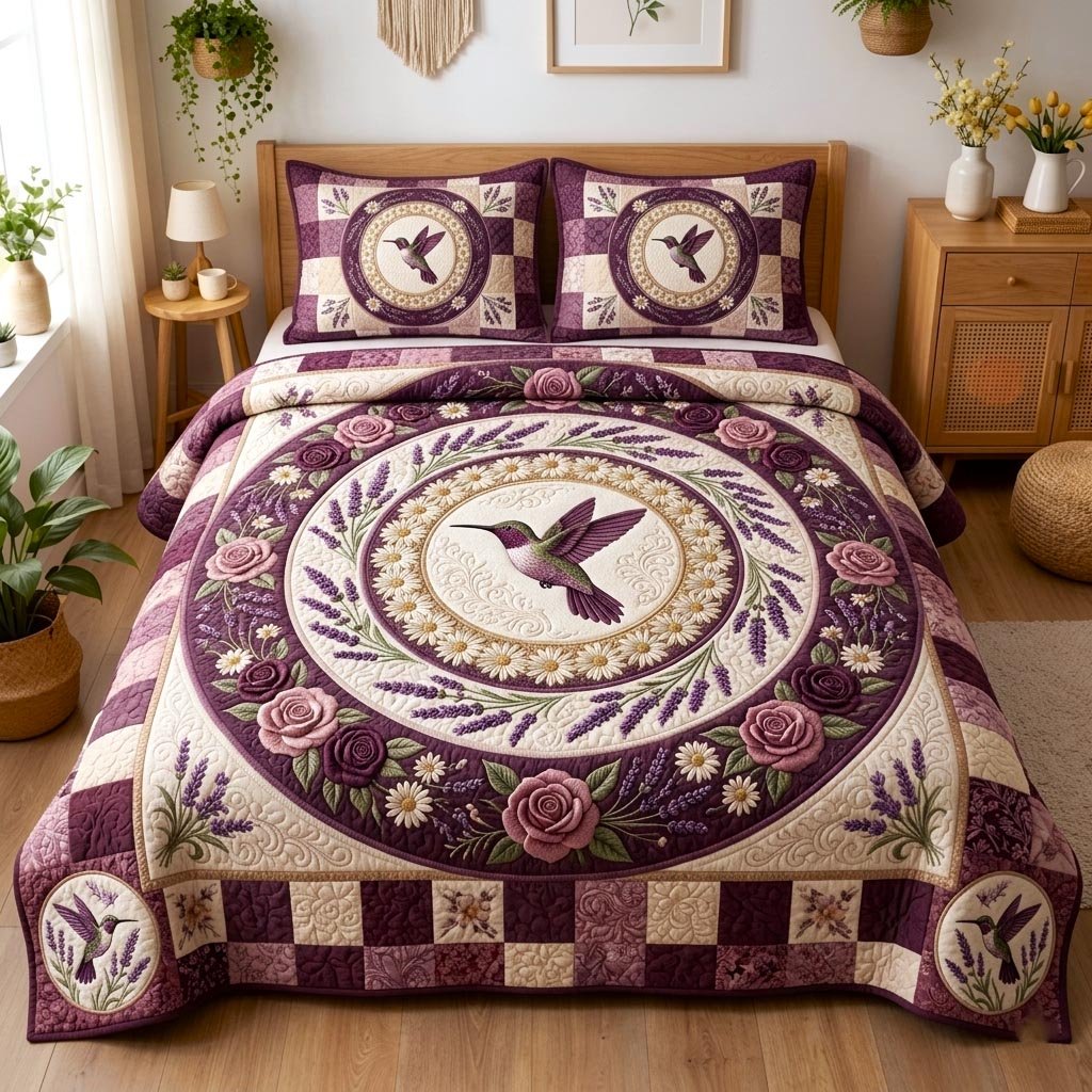 Floral Garden 3 Piece Quilted Bedding Set Gift For Flower Lovers