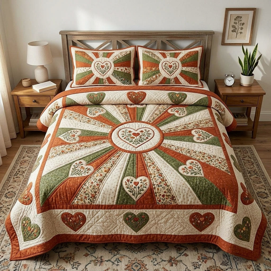 Flower Patchwork 3 Piece Quilted Bedding Set Gift For Flower Lovers