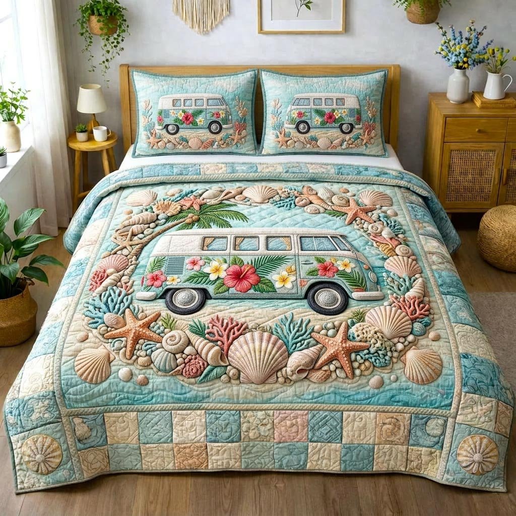 Beachside 3 Piece Quilted Bedding Set Gift For Beach Lovers