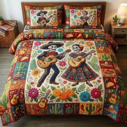 Mariachi Fiesta Love 3 Piece Quilted Bedding Set Gift For Home Decor Lovers