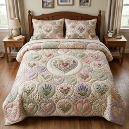 Flower Patchwork 3 Piece Quilted Bedding Set Gift For Flower Lovers
