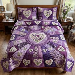 Flower Patchwork 3 Piece Quilted Bedding Set Gift For Flower Lovers