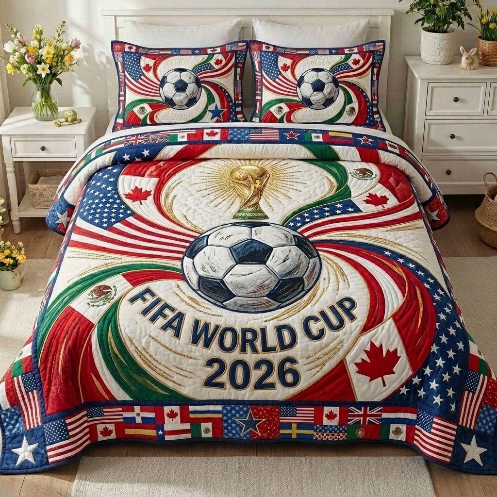 Global Cup Swirl 3 Piece Quilted Bedding Set Gift For Sports Fans
