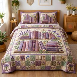 Wildflower Books 3 Piece Quilted Bedding Set Gift For Flower Lovers
