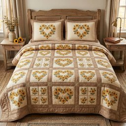 Sunflower Patchwork Bloom 3 Piece Quilted Bedding Set Gift For Flower Lovers
