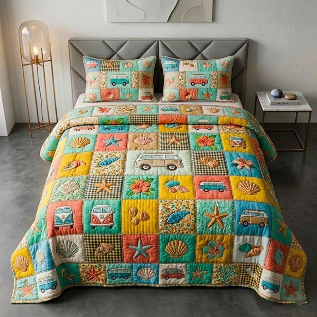Beachside 3 Piece Quilted Bedding Set Gift For Beach Lovers