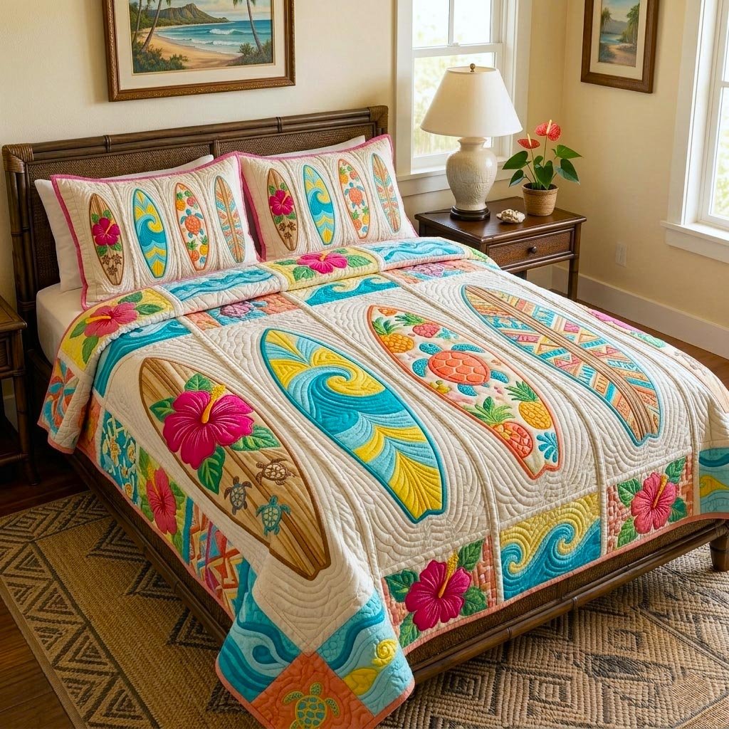 Seaside Living 3 Piece Quilted Bedding Set Gift For Home Decor Lovers