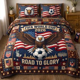 Patriot Eagle Cup 3 Piece Quilted Bedding Set Gift For Sports Fans