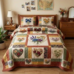 Flower Patchwork 3 Piece Quilted Bedding Set Gift For Flower Lovers