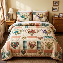 Flower Patchwork 3 Piece Quilted Bedding Set Gift For Flower Lovers
