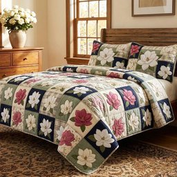 Magnolia Patchwork 3 Piece Quilted Bedding Set Gift For Flower Lovers