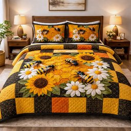 Honey Buzz 3 Piece Quilted Bedding Set Gift For Home Decor Lovers