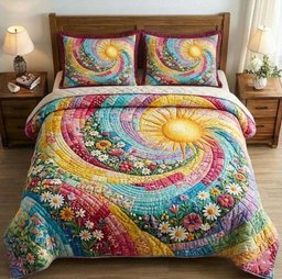 Floral Sunburst 3 Piece Quilted Bedding Set Gift For Flower Lovers