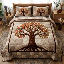 Tree of Life 3 Piece Quilted Bedding Set Gift For Home Decor Lovers