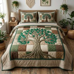 Tree of Life 3 Piece Quilted Bedding Set Gift For Home Decor Lovers