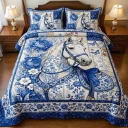 Porcelain Horse 3 Piece Quilted Bedding Set Gift For Horse Lovers