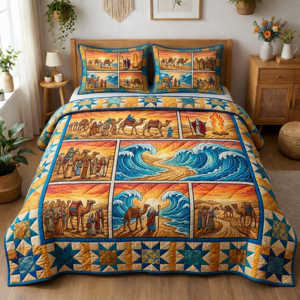 Pastel Exodus Journey 3 Piece Quilted Bedding Set Gift For Beach Lovers