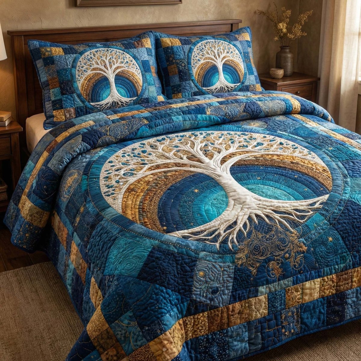 Celestial Tree 3 Piece Quilted Bedding Set Gift For Home Decor Lovers