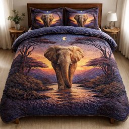 Twilight Elephant 3 Piece Quilted Bedding Set Gift For Elephant Lovers
