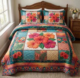 Hibiscus Whisper 3 Piece Quilted Bedding Set Gift For Beach Lovers