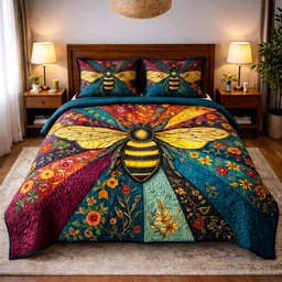 Honey Buzz 3 Piece Quilted Bedding Set Gift For Home Decor Lovers