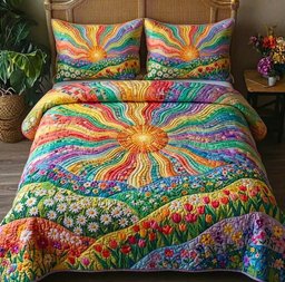 Floral Sunburst 3 Piece Quilted Bedding Set Gift For Flower Lovers