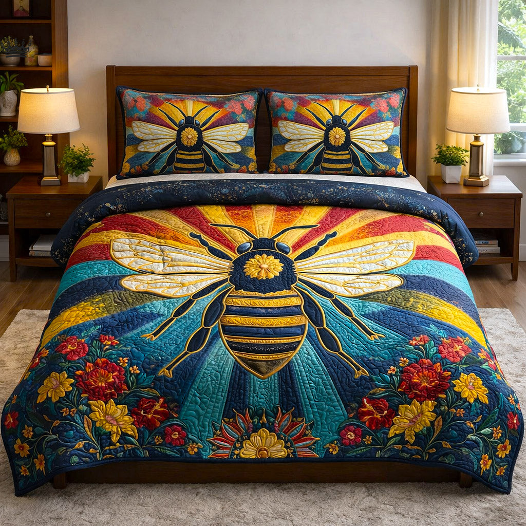 Honey Buzz 3 Piece Quilted Bedding Set Gift For Home Decor Lovers