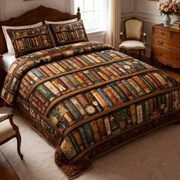 Floral Bookshelf 3 Piece Quilted Bedding Set Gift For Flower Lovers