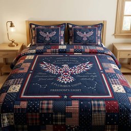 Freedom Patchwork 3 Piece Quilted Bedding Set Gift For Home Decor Lovers