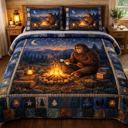Squatch Trek 3 Piece Quilted Bedding Set Gift For Nature Lovers