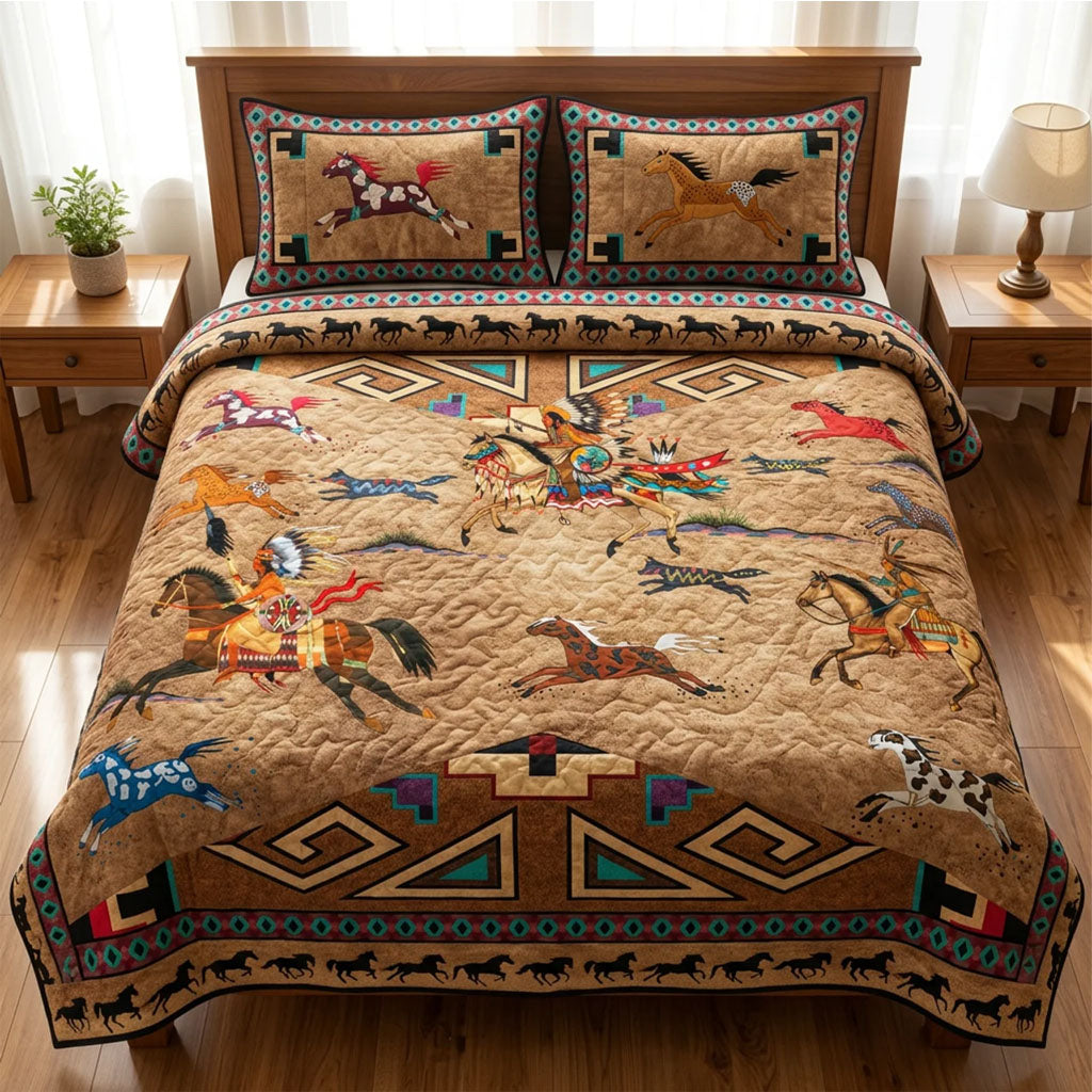 Prairie Soul Runner Horse 3 Piece Quilted Bedding Set Gift For Horse Lovers