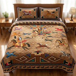 Prairie Soul Runner Horse 3 Piece Quilted Bedding Set Gift For Horse Lovers