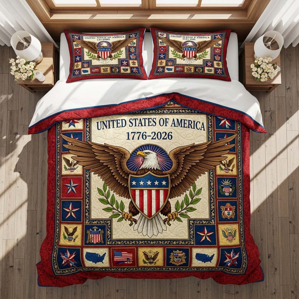 Freedom Emblem 3 Piece Quilted Bedding Set Gift For Home Decor Lovers