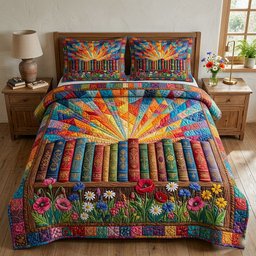 Library Nook 3 Piece Quilted Bedding Set Gift For Book Lovers
