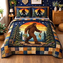 Lakeside Fishing 3 Piece Quilted Bedding Set Gift For Fishing Lovers