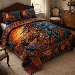 Rustic Ranch Horse 3 Piece Quilted Bedding Set Gift For Western Lovers